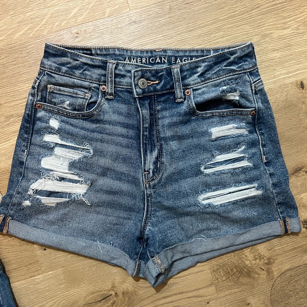 American Eagle Outfitters Distressed Dark Blue Jean Shorts